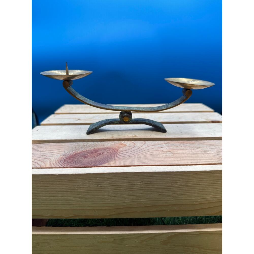 VTG 1930s-Style Mid Century Brutalist Brass Candle Holder–Handcrafted